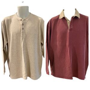 Rugby Henley XLT Long Sleeve Shirts LL BEAN Casual Style Men’s Sz XL TALL Lot 2